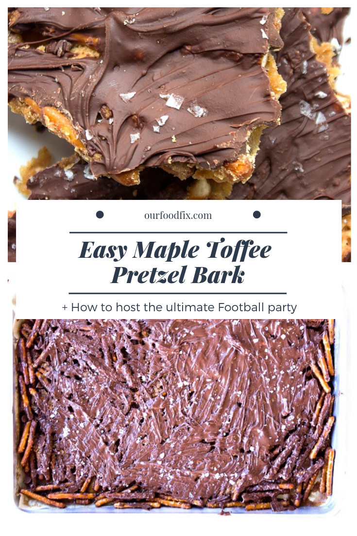 The perfect snack for the big game that will satisfy everyone's sweet and salty cravings. Easy to prepare with only 7 ingredients and portable so you can pack and go. #Ad #TimetoCrunch| Game day recipes | Football fare | Football food | Party food | Easy recipes | Dessert recipes | Sweet and salty | Best party dessert | How to | Party planning | Football party | Gluten free recipes | Gluten free desserts | Vegan recipes | Vegan desserts | Chocolate Bark | Pretzel bark